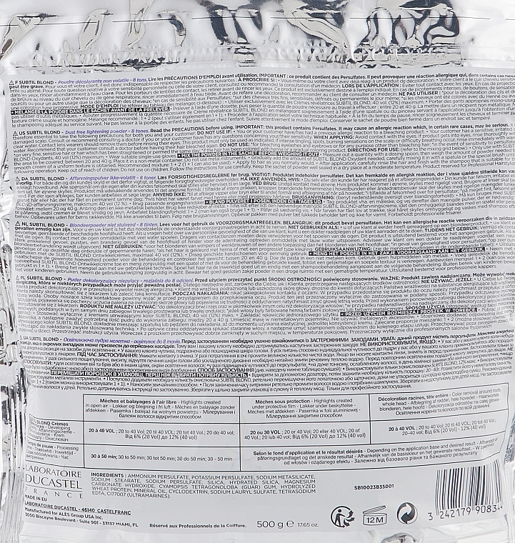 Купити Ducastel Subtil Blond - безаміачний освітлювальний порошок 9 тонів 500 г Артикул: 000001328 Фото повноекранне №2
