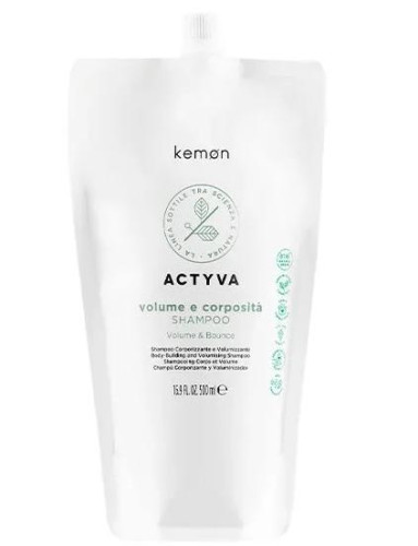 Kemon Actyva Volume e Corposita Shampoo - Ущільнюючий шампунь для тонкого волосся 500 мл рефіл (м'яка упаковка)