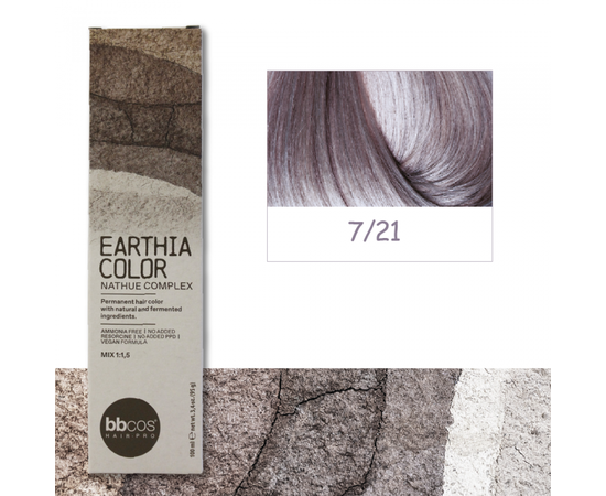 Купити BBcos Earthia Color - Фарба для волосся без аміаку 100 мл 7/21 - фіолетово-попелястий русявий Артикул: 000016994 Фото повноекранне №1