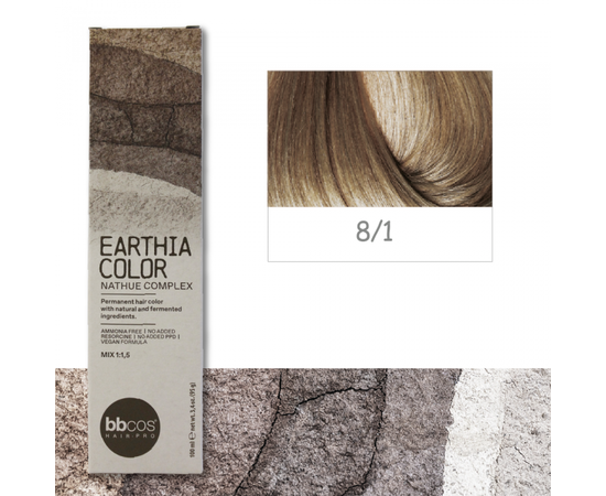 Купити BBcos Earthia Color - Фарба для волосся без аміаку 100 мл 8/1 - Попелястий світло-русявий Артикул: 000016117 Фото повноекранне №1